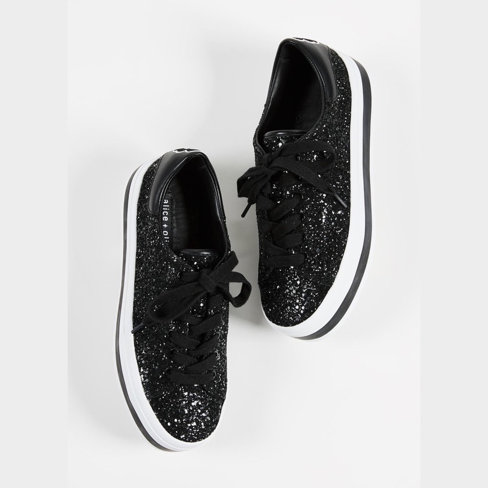 Alice + Olivia Black Glitter Platform Slip-On Sneakers - Picture 3 of 13